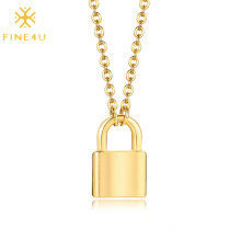 Mini Love Simple Stainless Steel Gold Plated Padlock Long Chain Necklace Vendors